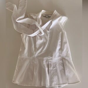 Nine West White Sleeveless Tie-Neck Peplum Top